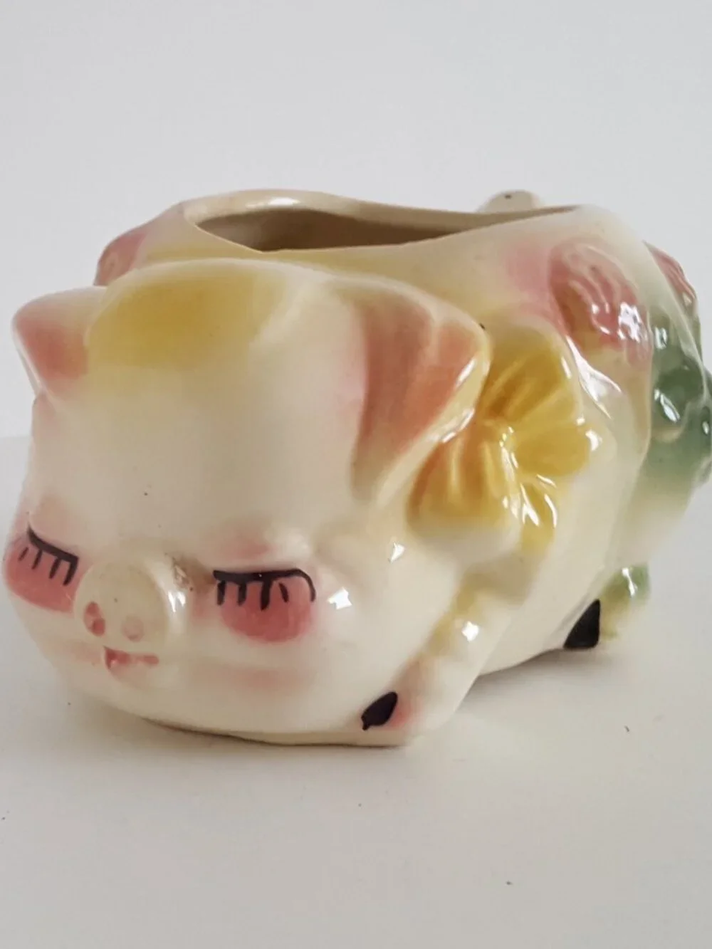 Vintage Ceramic Sleeping Pig Planter Small